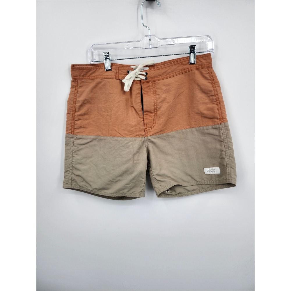 Saturdays New York City Board Shorts Mens 30 Orange Tan Colorblock Swim Trunks